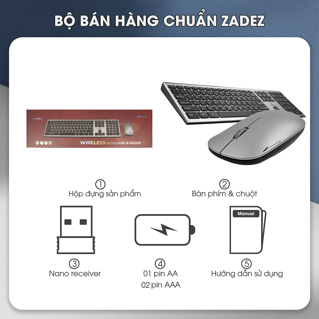 Hợp Thành Thịnh - Bộ bàn phím chuột quang không dây ZADEZ ZMK- 530G