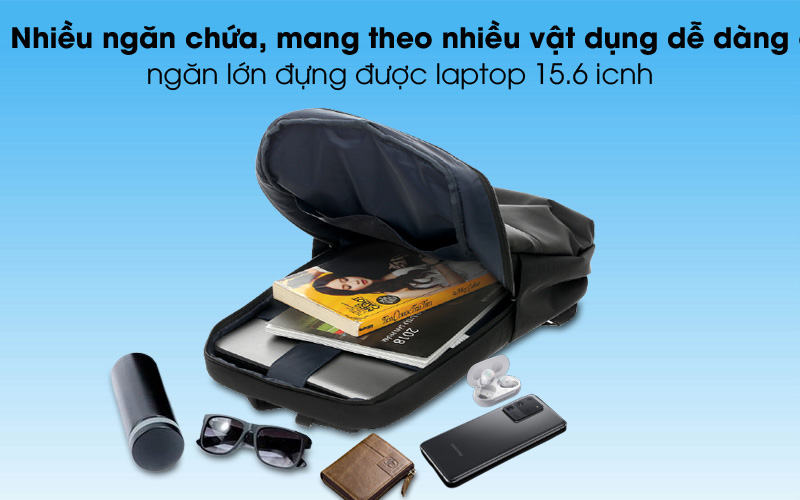 Nhiều ngăn tiện lợi - Balo Laptop 15.6 inch Xiaomi Mi Business 2 ZJB4195GL Đen