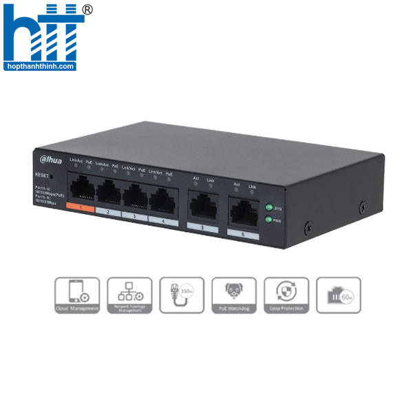 HỢP THÀNH THỊNH - Switch PoE 6 port DAHUA DH-CS4006-4ET2ET-60