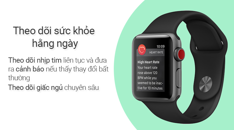 Đồng hồ thông minh Apple Watch S3 LTE theo dõi nhịp tim 24/24