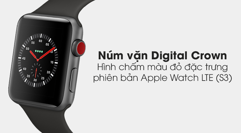 Đồng hồ thông minh Apple Watch S3 LT nút vặn Digital Crown với màu đỏ nổi bật