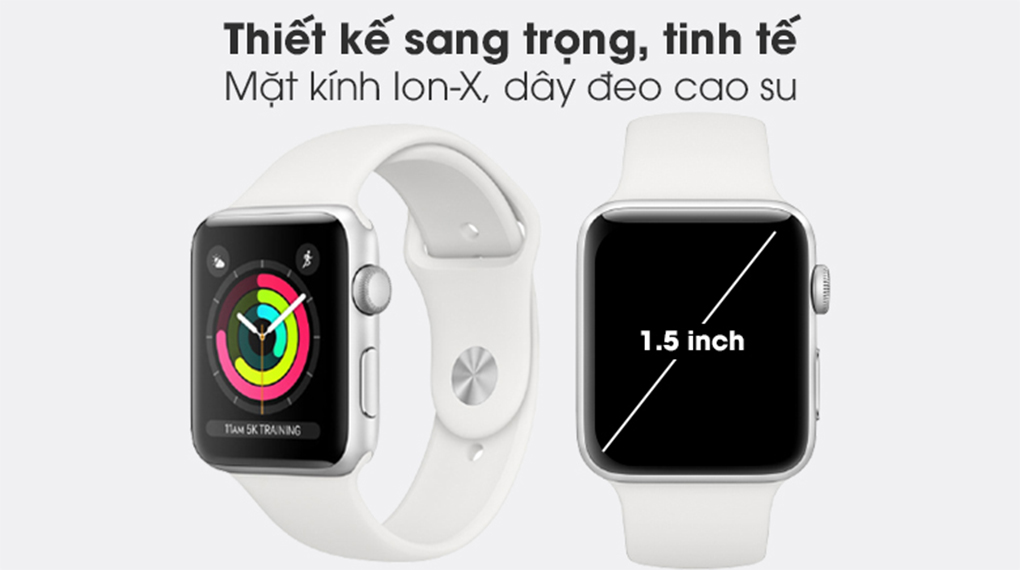 Apple Watch S3 GPS 38mm viền nhôm dây cao su trắng có thiết kế sang trọng, hiện đại
