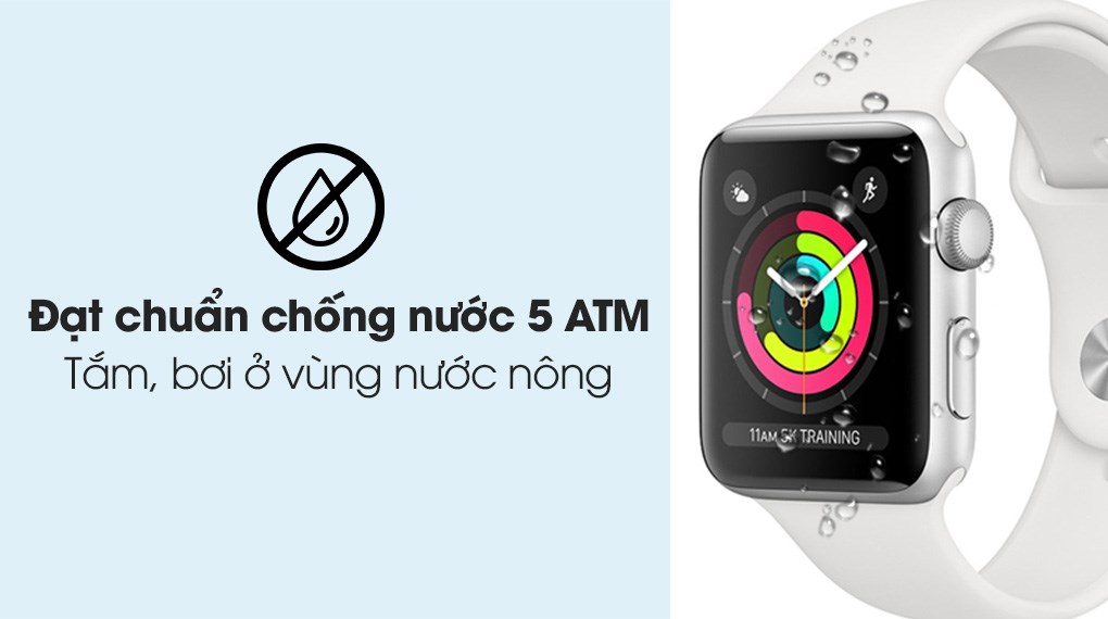 Apple Watch S3 GPS 38mm viền nhôm dây cao su trắng đạt chuẩn chống nước 5 ATM