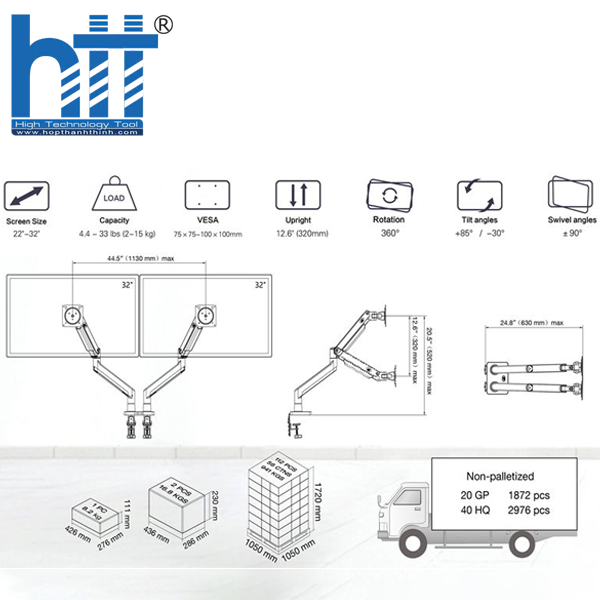 Hợp Thành Thịnh - Giá treo màn hình North Bayou Dual Monitor NB-G32