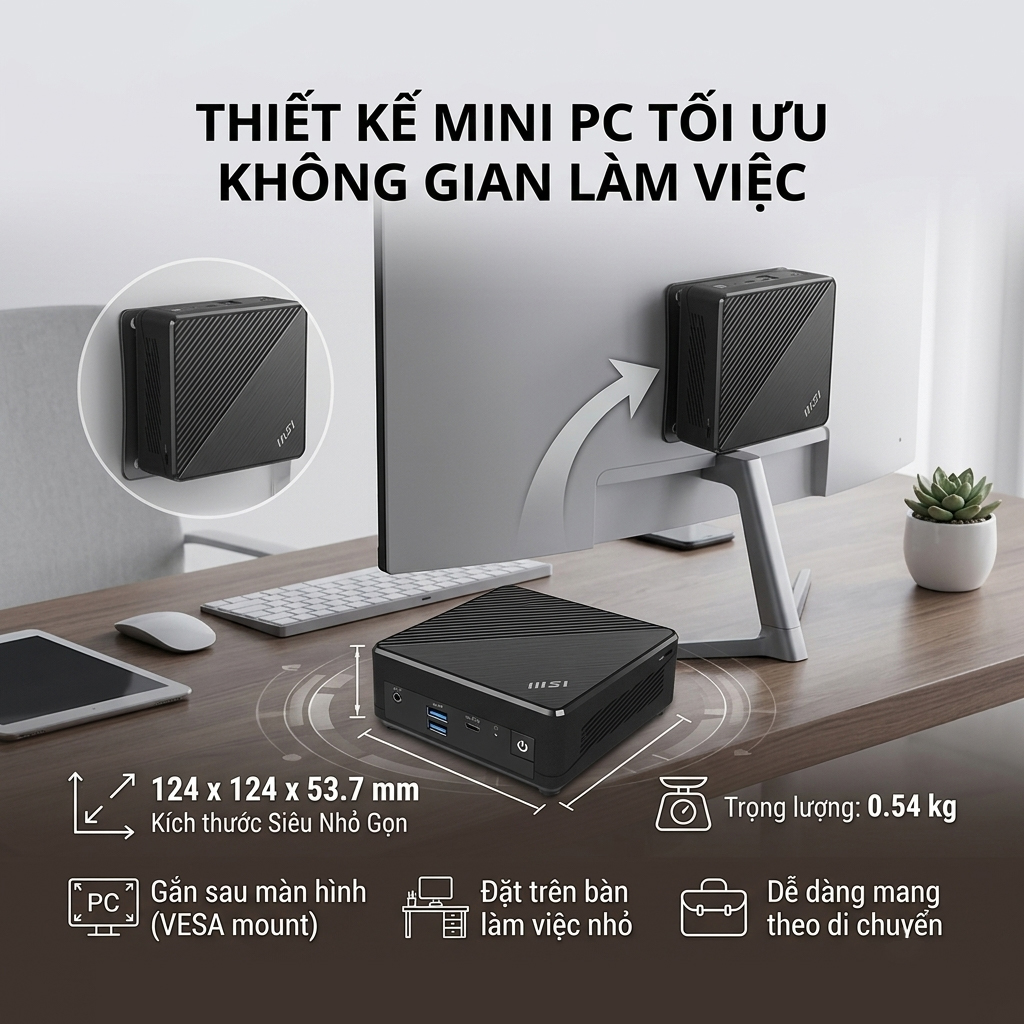 Tối ưu không gian làm việc với MSI Cubi N ADL-235XVN