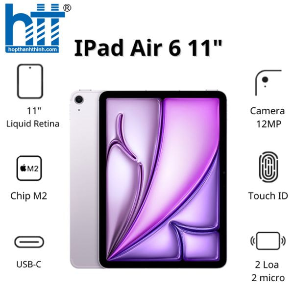 HỢP THÀNH THỊNH - Máy tính bảng Apple IPad Air 6 11inch 5G (8GB/ 256GB/ Purple/ MUXL3ZA/A)