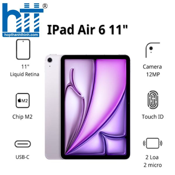 HỢP THÀNH THỊNH - Máy tính bảng Apple IPad Air 6 11inch 5G (8GB/ 1TB/ Purple/ MUXV3ZA/A)