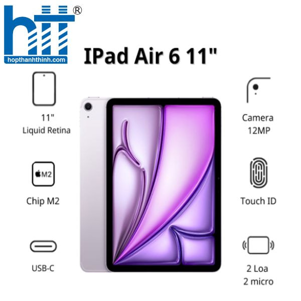 HỢP THÀNH THỊNH - Máy tính bảng Apple IPad Air 6 11inch 5G (8GB/ 512GB/ Purple/ MUXQ3ZA/A)