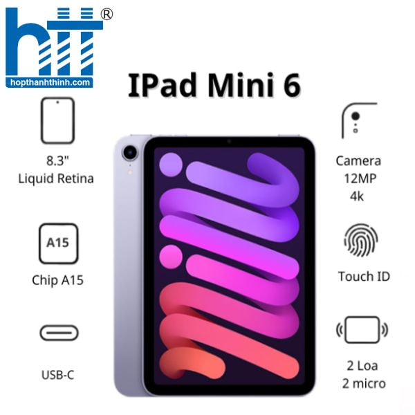 HỢP THÀNH THỊNH - Máy tính bảng Apple IPad mini 6 Wifi (64Gb/ Purple/ MK7R3ZA/A)