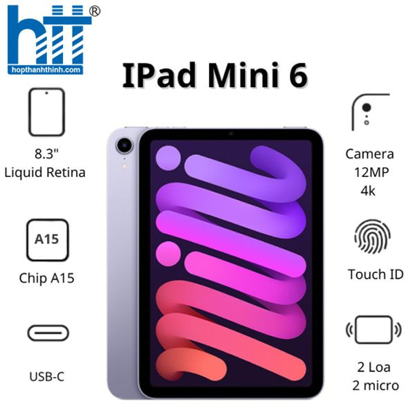 HỢP THÀNH THỊNH - Máy tính bảng Apple IPad mini 6 Cellular (256Gb/ Purple/ MK8K3ZA/A)