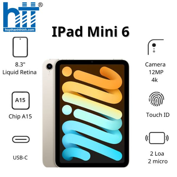 HỢP THÀNH THỊNH - Máy tính bảng Apple IPad mini 6 Cellular (256Gb/ Starlight/ MK8H3ZA/A)