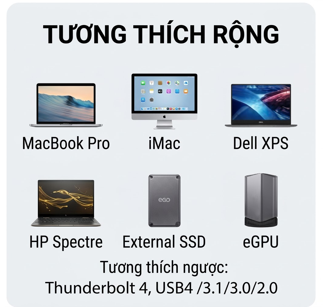 Cáp USB-C Thunderbolt 4  Ugreen 30389 tương thích nhiều thiết bị hỗ trợ USB-C