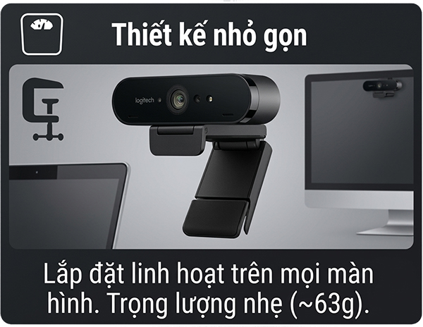 Webcam Logitech Brio 4k - Thiết nhỏ gọn, dễ gắn trên các thiết bị