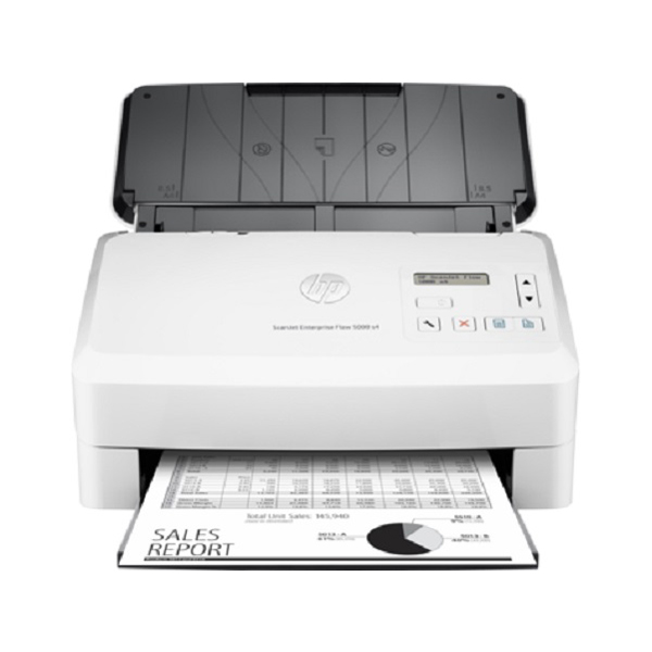 Máy scan HP Scanjet Enterprise Flow 5000 S4 là chiếc máy scan ADF nạp giấy tự động, đáp ứng tốt nhu cầu scan tài liệu của các công ty và cơ sở in ấn. Máy nổi trội nhờ thiết kế nhỏ gọn và cực kì tiện ích với chức năng in 2 mặt, bản scan chất lượng, rõ nét vượt mong đợi.  1) Máy scan năng suất cao, quét đa năng Máy scan HP Scanjet Enterprise Flow 5000 S4 sẵn sàng tự động hóa quy trình làm việc với chức năng quét nhanh chóng, scan hai mặt với khay giấy ADF lên đến 50 tờ. Năng suất hoạt động của máy có thể đạt 6.000 trang/ngày. Bạn thậm chí có thể nhanh chóng nắm bắt và chỉnh sửa văn bản từ tài liệu. Máy có tốc độ quét đáng ngạc nhiên 50 trang/phút tương đương 100 hình ảnh/phút.  2) Chất lượng ảnh quét sắc nét  Với một chiếc máy scan thì yếu tố chất lượng hình ảnh là điều không thể bỏ qua. Máy scan HP Scanjet Enterprise Flow 5000 S4 mang lại hình ảnh sắc nét nhờ tính năng Auto hình ảnh trong phần mềm HP Scan. Người dùng có thể nắm bắt chính xác văn bản từ các tài liệu để chỉnh sửa dễ dàng với HP Scan và I.R.I.S. Readiris ™ Pro phần mềm OCR. Dòng máy này có thể scan các văn bản, đồ họa và hình ảnh với độ phân giải dpi lên đến 1200 x 1200dpi.  3) Tự động hoá với máy scan HP Scanjet Enterprise Flow 5000 S4 Máy scan HP Scanjet Enterprise Flow 5000 S4 quét trực tiếp vào các ứng dụng mà không cần mở chương trình khác với trình điều khiển TWAIN đầy đủ tính năng của HP. Dòng máy scan này sẽ giúp đơn giản hóa việc triển khai, cài đặt và thông báo sự kiện, tiết kiệm thời hơn với HP Smart Document Scan Software. Máy có thể sử dụng đối với các loại giấy (banner, in phun, photo, đồng bằng), bao thư, nhãn, thẻ với kích thước tối đa 216 x 3098 mm (ADF).
