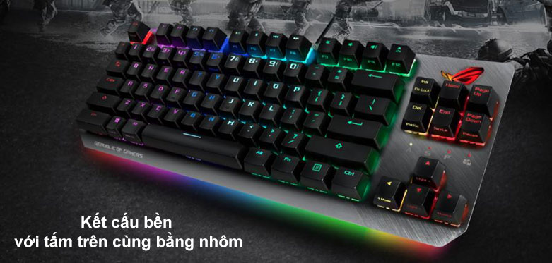 Bàn phím cơ Asus Rog Strix Scope TKL Red Switch | Kết cấu bền với tấm nền trên cùng bằng nhôm