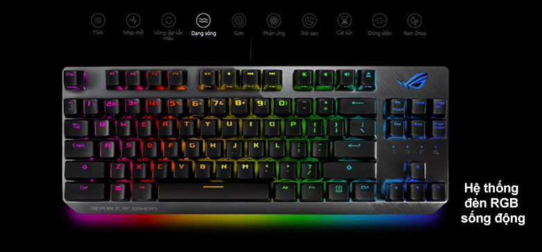 Bàn phím cơ Asus Rog Strix Scope TKL Red Switch | Hệ thông đèn RGB sống động 