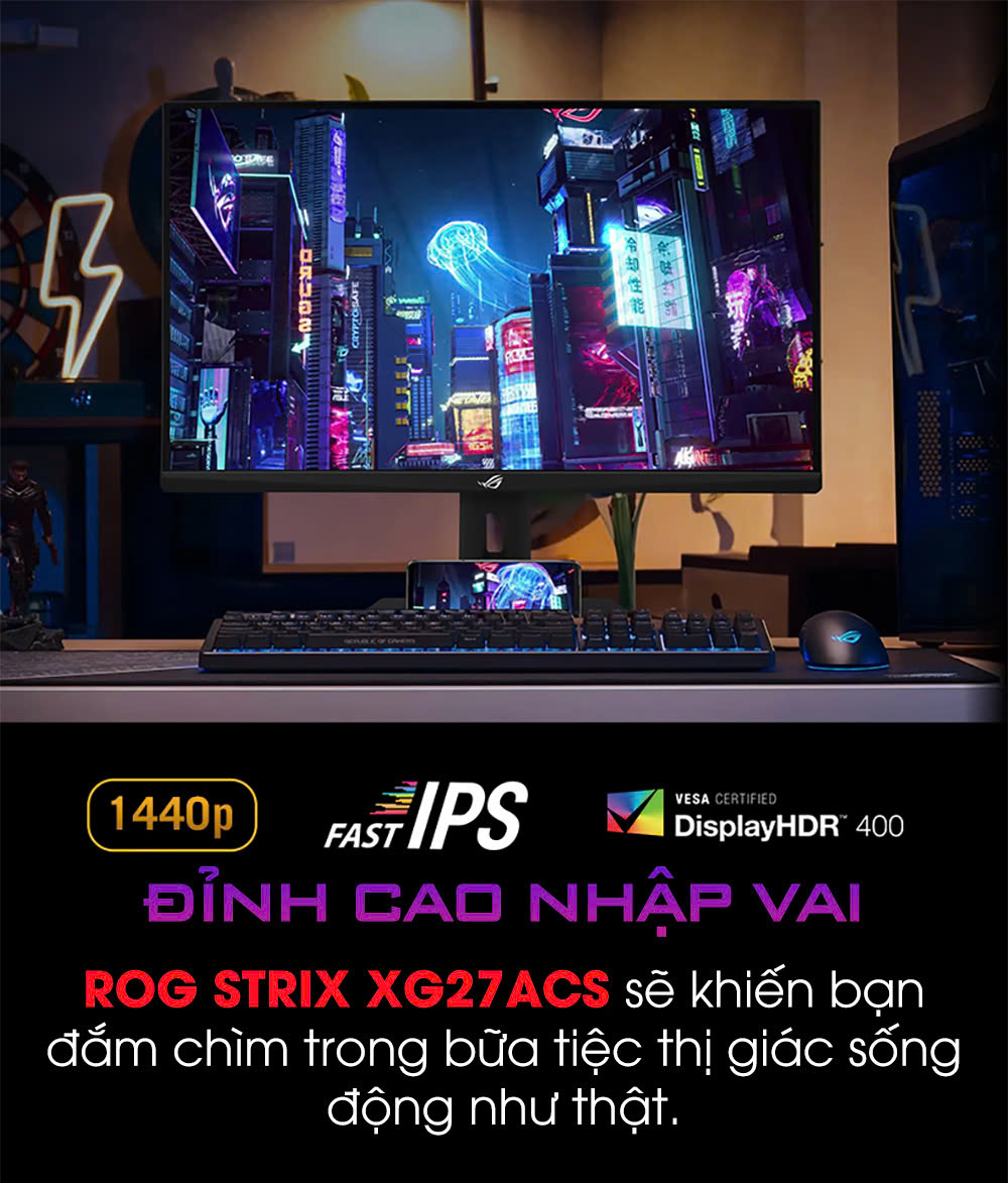 Hợp Thành Thịnh - Màn hình ASUS ROG XG27ACS (27 inch/QHD/Fast IPS/180Hz/1ms/USB-C)