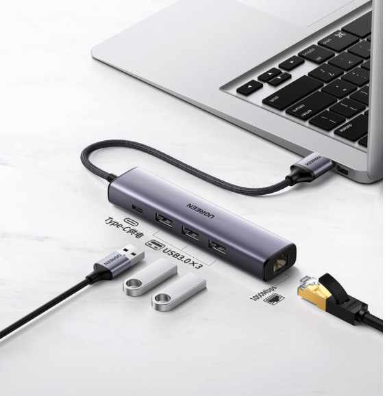 Bộ chia USB 3.0 ra 3 cổng USB 3.0 + Lan 1000Mbps Ugreen 20915 Bộ chia USB 3.0 ra 3 cổng USB 3.0 + Lan 1000Mbps Ugreen 20915