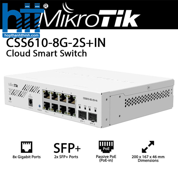 Hợp Thành Thịnh -  Thiết bị chuyển mạch Switch Mikrotik CSS610-8G-2S + IN