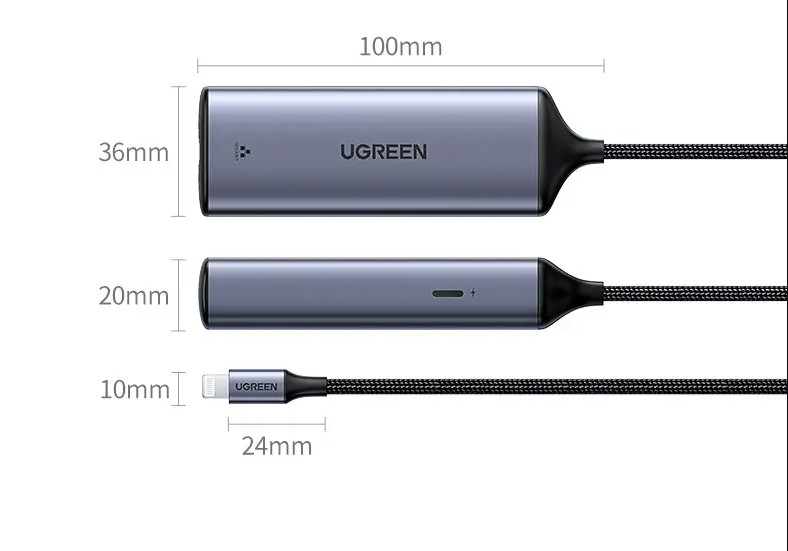 Cáp chuyển đổi Lightning to RJ45 hỗ trợ cổng sạc Ugreen 70958