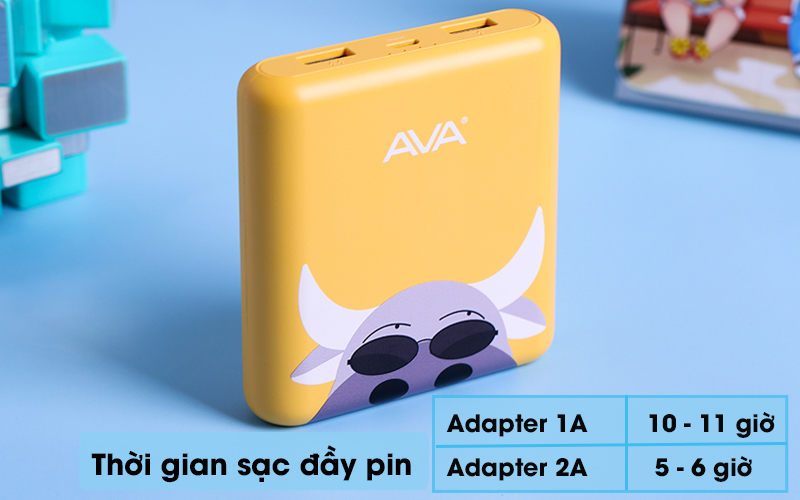Pin sạc dự phòng 10.000mAh AVA LA Y65 Con Trâu Vàng - Thời gian đầy pin tùy vào từng loại adapter bạn chọn