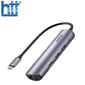 Bộ chuyển USB-C Ugreen 10919 HDMI 4K@60Hz + 2xUSB 3.0 + Lan 1Gbps + PD100W Cao cấp