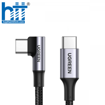 Ugreen 70643 1M 100w 90 độ màu đen USB loại C 2.0 sang USB góc loại C MM Cáp Vỏ nhôm bện US334 10070643