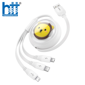 Cáp Sạc 3 Đầu Baseus Leo Retractable Charging Cable 3-in-1 USB to M+L+C 3.5A (1.1m) White