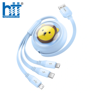 Cáp Sạc 3 Đầu Baseus Leo Retractable Charging Cable 3-in-1 USB to M+L+C 3.5A (1.1m) Blue
