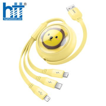 Cáp Sạc 3 Đầu Baseus Leo Retractable Charging Cable 3-in-1 USB to M+L+C 3.5A (1.1m) Yellow