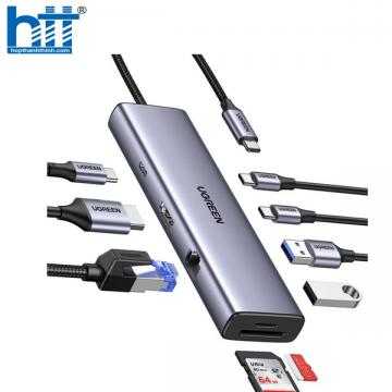 Bộ chuyển Type-C to HDMI + Lan + USB 3.0 + SD/TF + PD Type-C 100W + Type C data Ugreen 15375