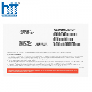 Phần mềm Windows Pro 11 64Bit Eng Intl 1pk DSP OEI DVD (FQC-10528)