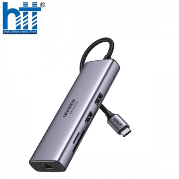Bộ chuyển USB C 7 trong 1 Ugreen 60515, hỗ trợ HDMI 4K@60Hz + USB + LAN Gigabit + SD/ TF + PD100W