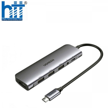 Bộ Chuyển USB C 6 in 1 UGREEN 80132 USB C to 3 USB 3.0+HDMI 4K + Audio 3.5mm hỗ trợ Mic + PD 100W