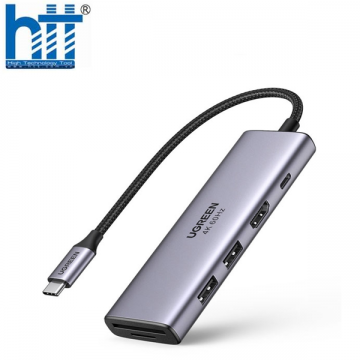 HUB USB-C to HDMI 4K@60Hz kèm Hub 2 USB 3.0 + SD/TF Cao Cấp Ugreen 60384 Sạc ngược USB – C 100W