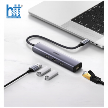 Hub chuyển đổi USB Type-C ra Lan 1000Mbps Kèm HUB 3 Cổng USB 3.0 Ugreen 20920