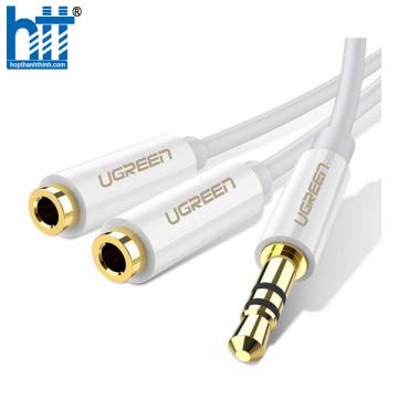 Ugreen 10780 20CM màu trắng cáp chia âm thanh 3.5Mm 1 đầu đực ra 2 đầu cái mạ vàng AV123 20010780