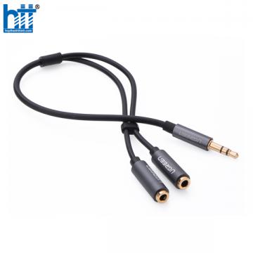 Ugreen 20816 25CM 3.5mm 1 ra 2 Màu Đen cáp chia âm thanh 1 vào ra 2 tai nghe AV134 20020816