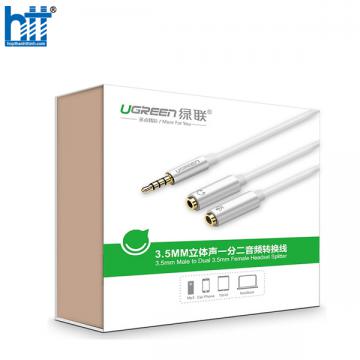 Ugreen 30618 20CM màu Trắng Dây chuyển âm thanh 3.5mm dương sang Jack Mic + Loa âm AV141 20030618