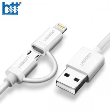 Ugreen 20876 1M màu Trắng Cáp sạc đa năng USB sang MicroUSB + Lightning US178 20020876