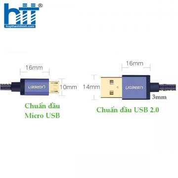 Ugreen 30572 1M màu xanh Dây USB 2.0 sang micro USB + Type-C US196 20030572
