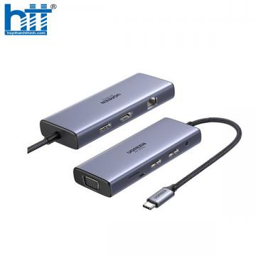 Bộ chuyển Type-C to HDMI + Lan + USB 3.0 + SD/TF + PD Type-C 100W + Type C data Ugreen 15375