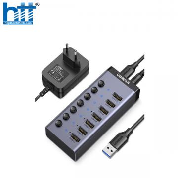 Bộ HUB chia 7 cổng USB 3.0 5Gbps vỏ nhôm, công tắc Ugreen 90305 (kèm nguồn 12V2A) cao cấp
