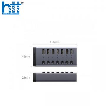 Bộ HUB chia 7 cổng USB 3.0 5Gbps vỏ nhôm, công tắc Ugreen 90305 (kèm nguồn 12V2A) cao cấp
