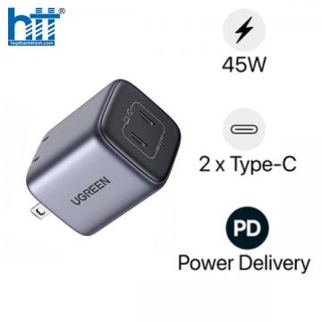 Củ sạc nhanh Nexode GaN 45W 2 cổng USB Type-C x2 Hỗ trợ QC4+, PD3.0 Ugreen 90572 cao cấp (US)