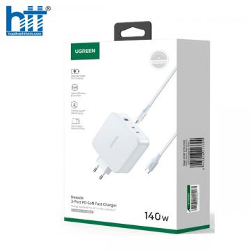 Củ sạc nhanh Nexode 140W GaN PD3.1, 2 USB Type-C và 1 USB Type-A Ugreen 15339 cao cấp (EU)