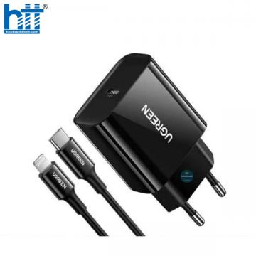 Ugreen 50799 20W bộ kit sạc nhanh PD và cáp USB type C ra Lightning MFI cho iPhone màu đen CD137 20050799