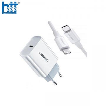 Bộ củ sạc nhanh 20W kèm cáp Type-C to Lightning dài 1M Ugreen 50698 cao cấp (EU)