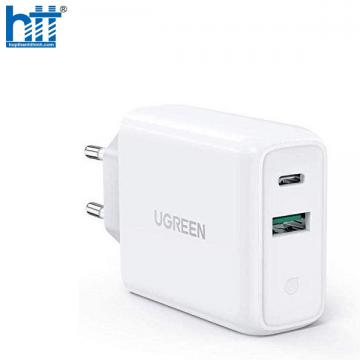 Củ sạc nhanh 2 cổng USB A và USB Type-C 36W Ugreen 60468,Hỗ trợ QC3.0, PD3.0