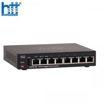 Switch Cisco SG250-08HP-K9-EU (Gigabit (1000Mbps)/ 8 Cổng/ Smart Switch/ 8 cổng PoE/ Vỏ Thép)